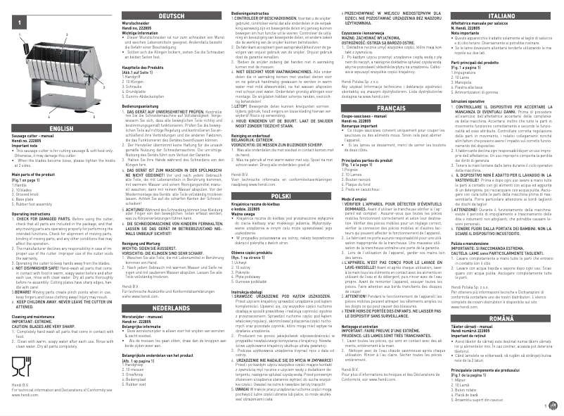 Page 1 de la notice Manuel utilisateur Hendi 222805