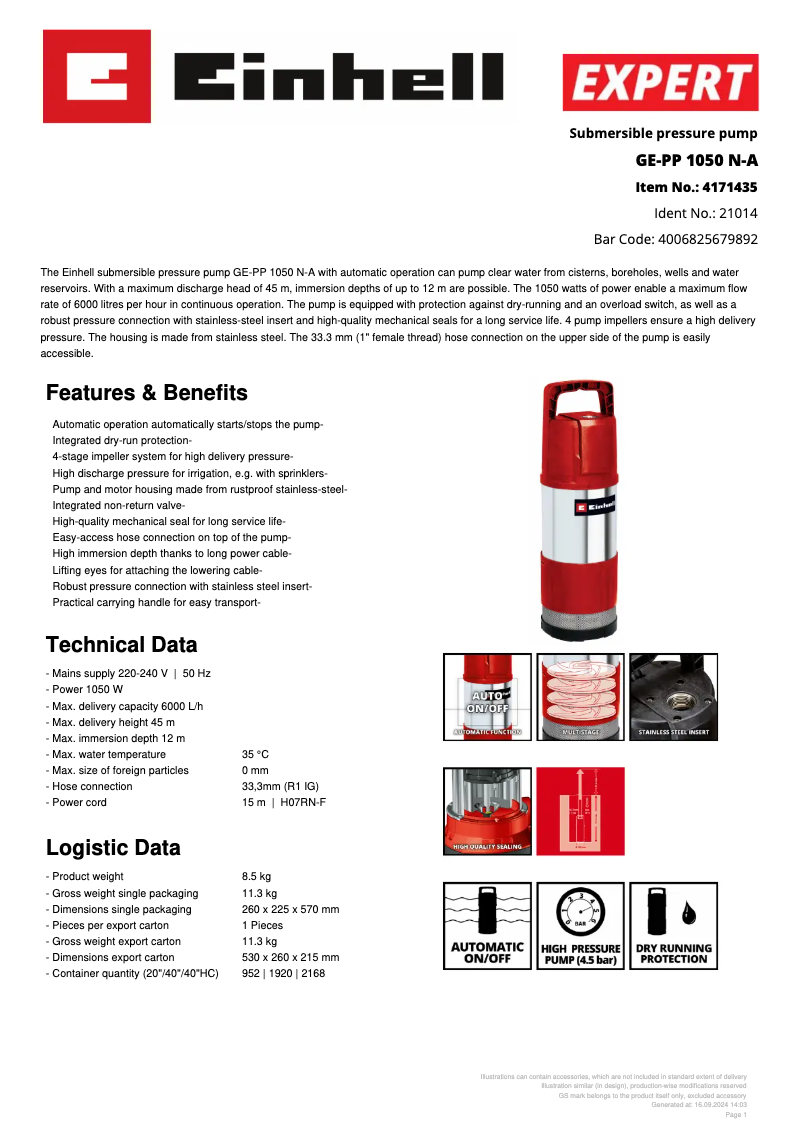 Image de la première page du manuel de l'appareil GE-PP 1050 N-A