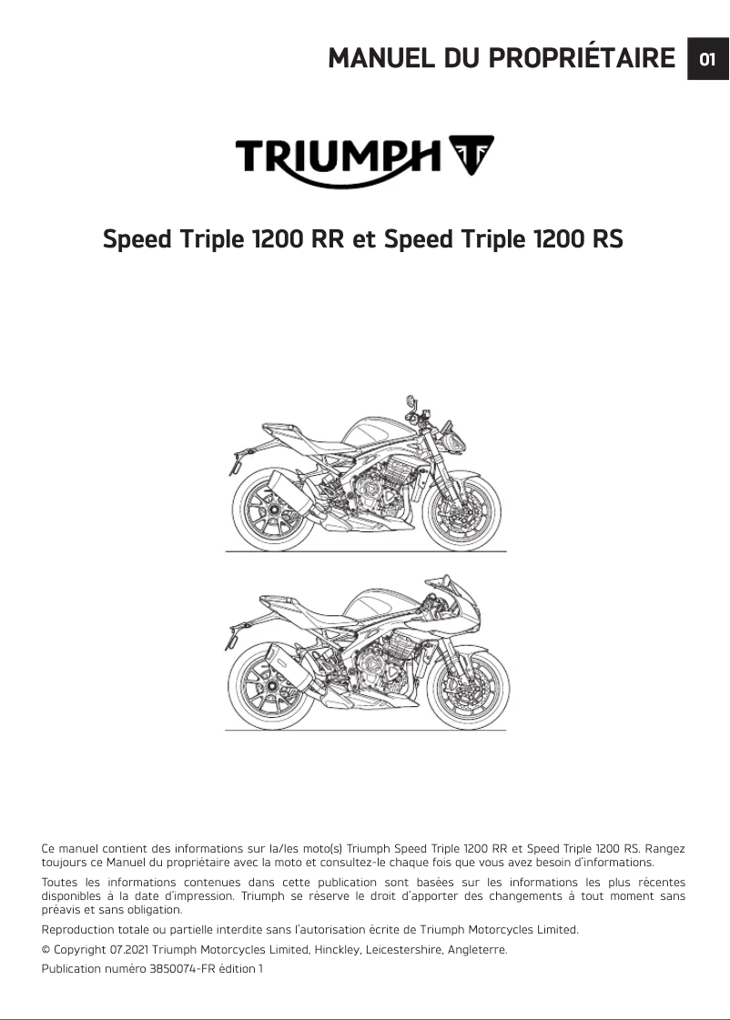 Page n°1 - Manuel utilisateur Triumph Speed Triple 1200 RR (2021)