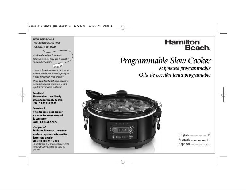Page n°1 - Manuel utilisateur Hamilton Beach 33957