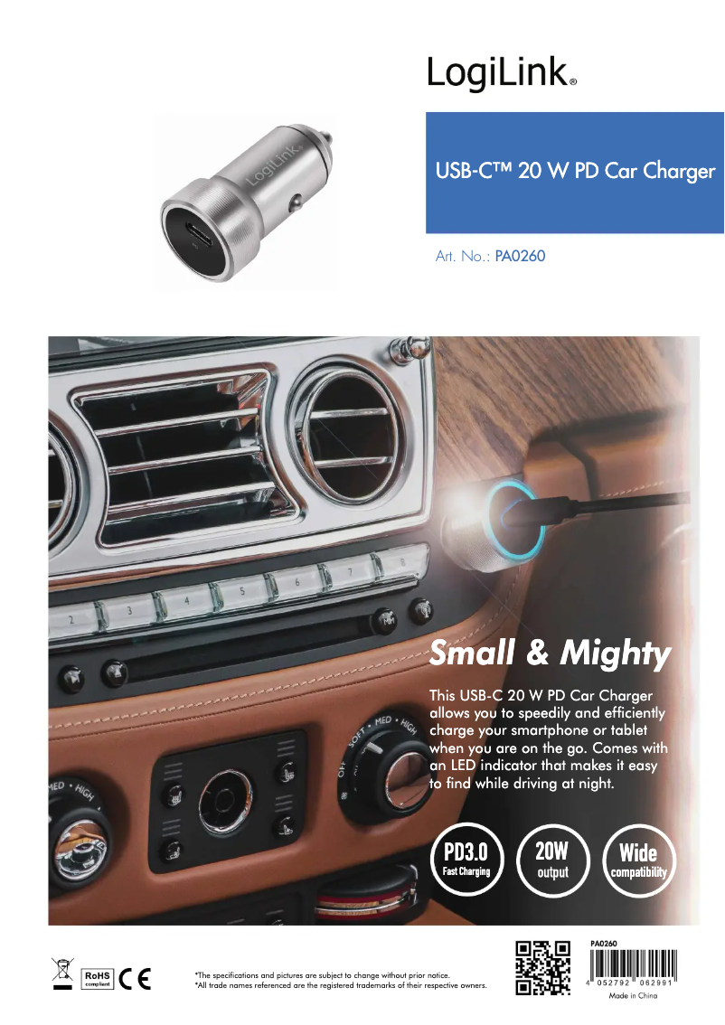 Page 1 de la notice Manuel utilisateur LogiLink PA0260