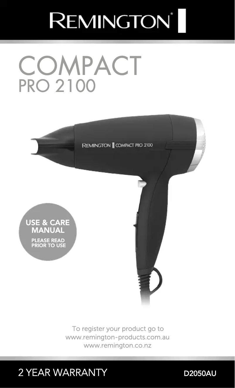 Page n°1 - Manuel utilisateur Remington Compact Pro 2100 D2050AU