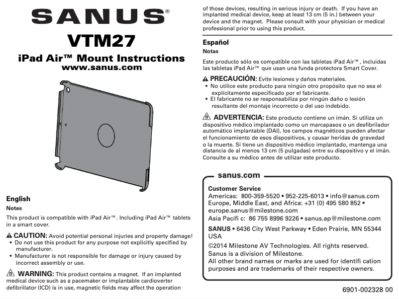 Page 1 de la notice Manuel utilisateur Sanus VTM27