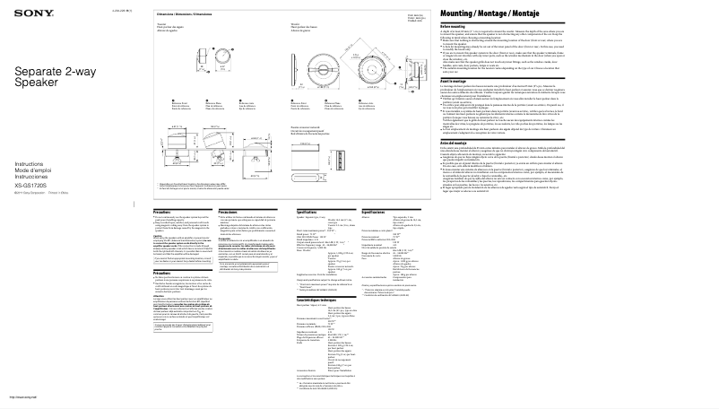 Page 1 de la notice Manuel utilisateur Sony XS-GS1720S