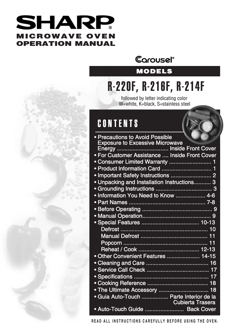 Page 1 de la notice Manuel utilisateur Sharp R-216F