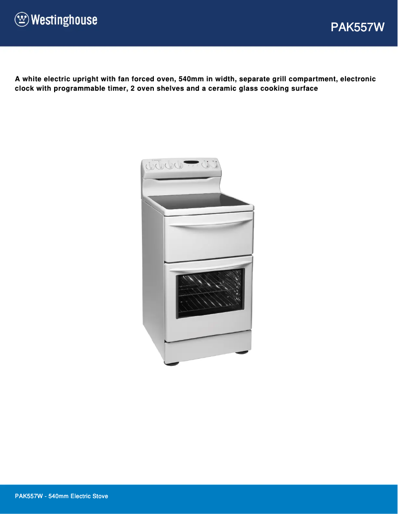 Page n°1 - Fiche technique Westinghouse PAK557W