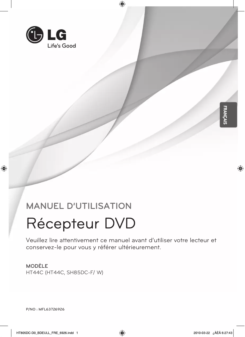 Page 1 de la notice Manuel utilisateur LG HT44M