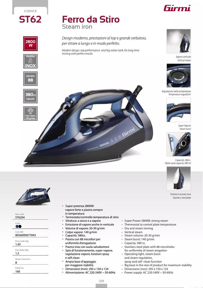 Page 1 de la notice Fiche technique Girmi ST62