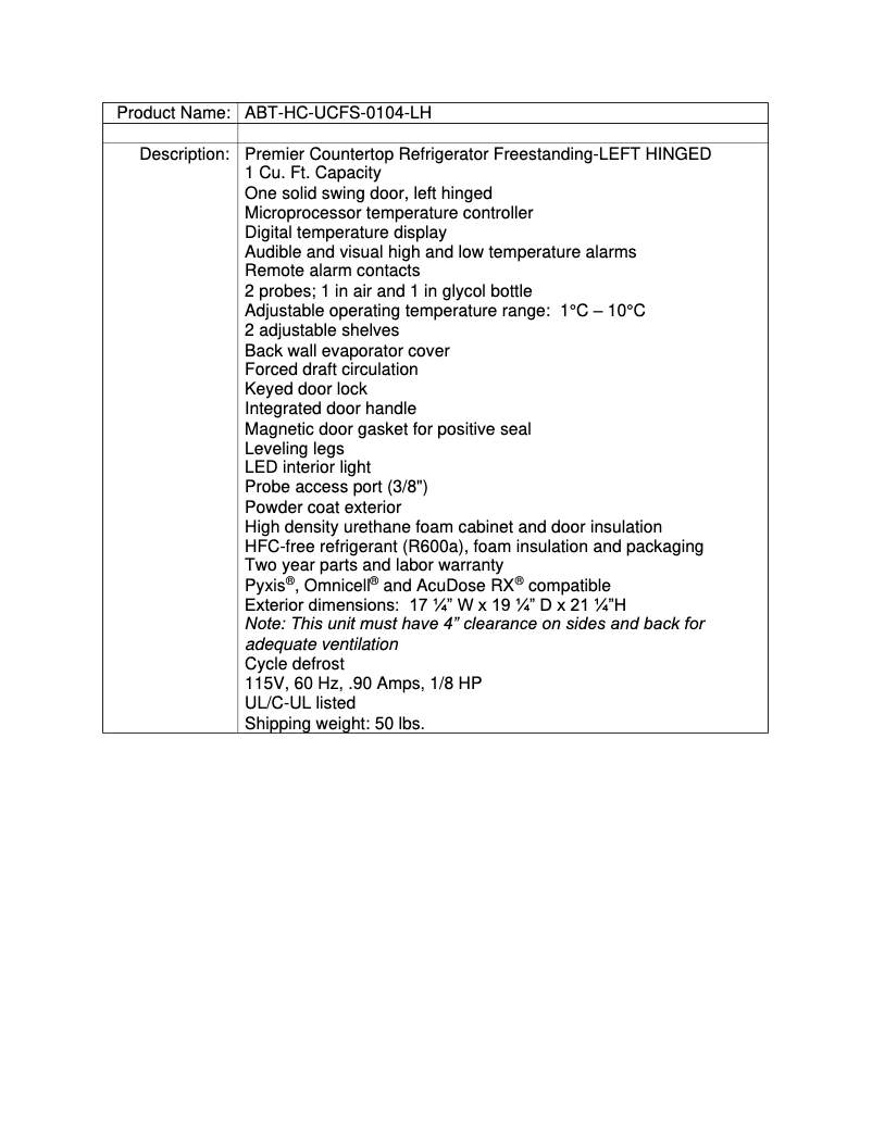 Page 1 de la notice Manuel utilisateur American BioTech Supply ABT-HC-UCFS-0104