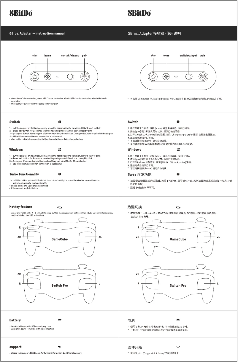 Page 1 de la notice Manuel utilisateur 8BitDo GBros Adapter