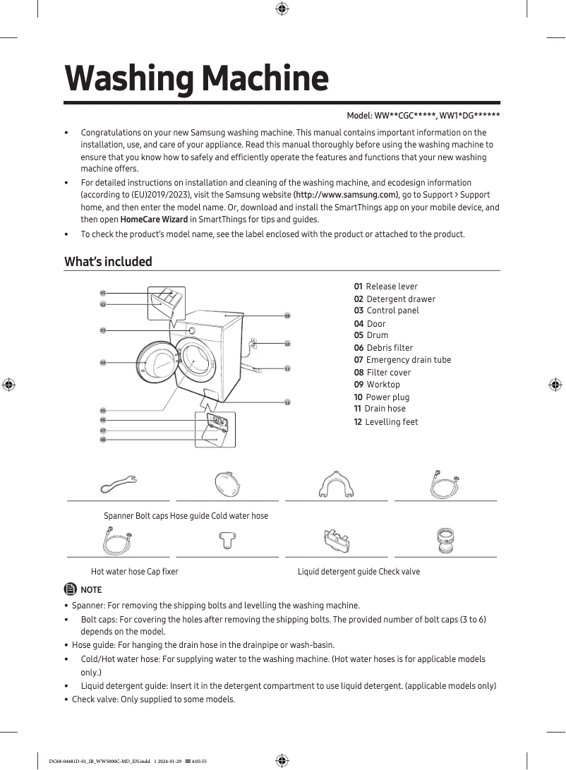 Page 1 de la notice Guide de démarrage rapide Samsung WW80CGC04CAH