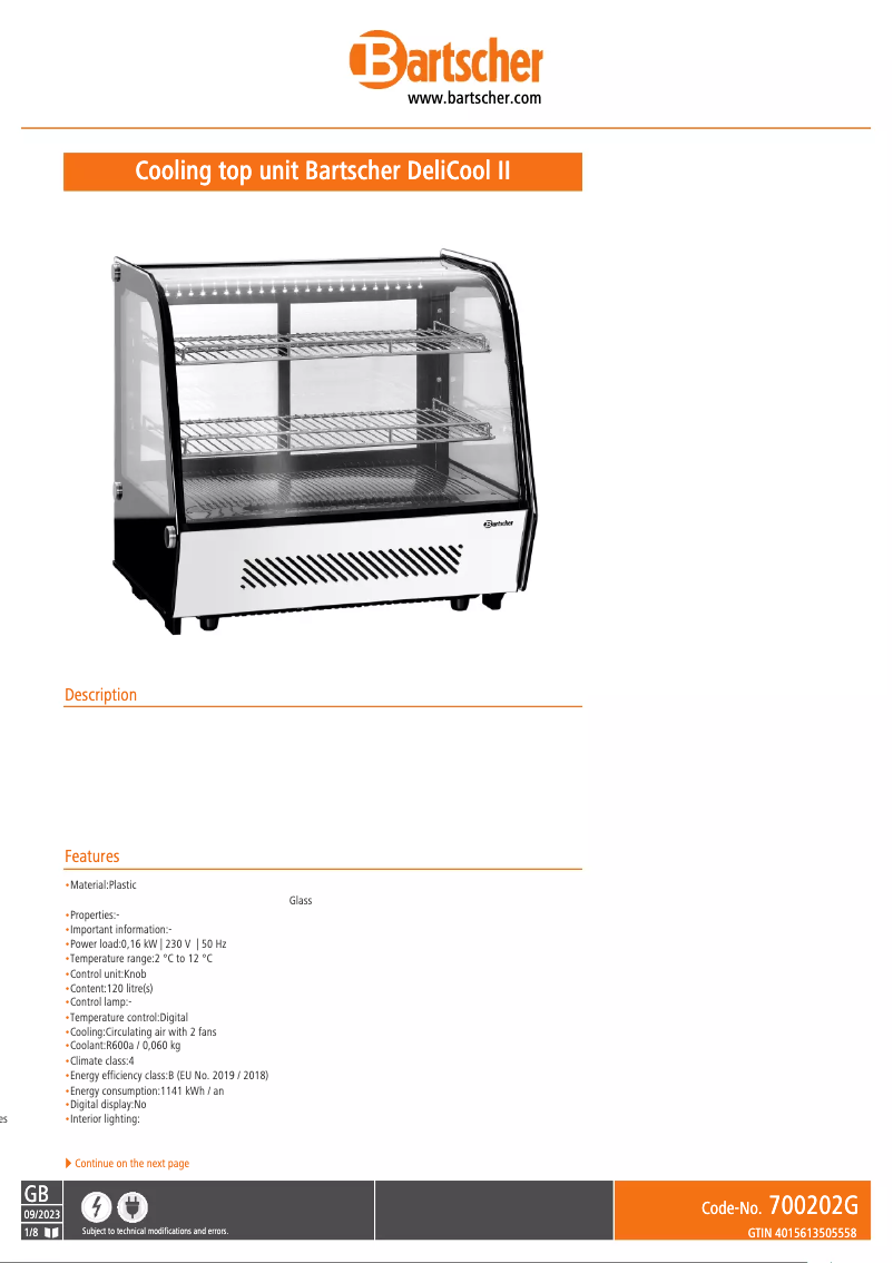 Image de la première page du manuel de l'appareil DeliCool II 700202G