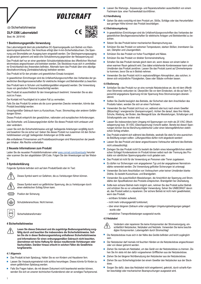 Page n°1 - Manuel utilisateur Voltcraft DLP-3306