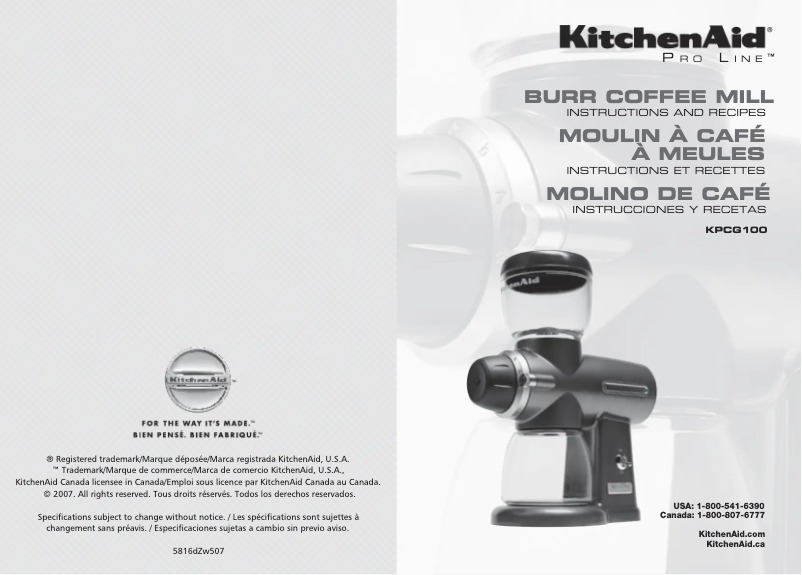 Página 1 del manual Manual de usuario KitchenAid KPCG100