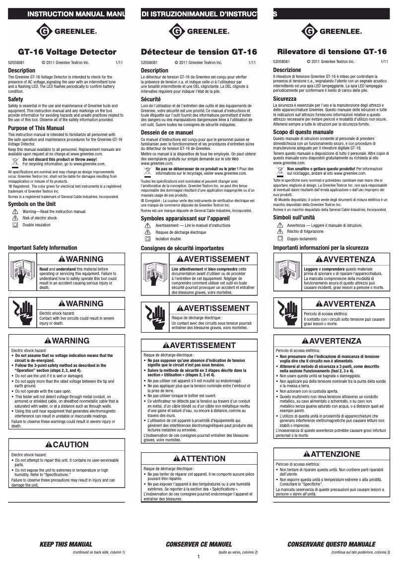 Imagen de la primera página del manual del dispositivo GT-16