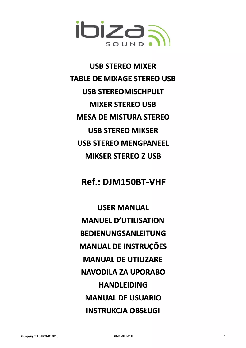 Page 1 de la notice Manuel utilisateur Ibiza Sound DJM150BT-VHF
