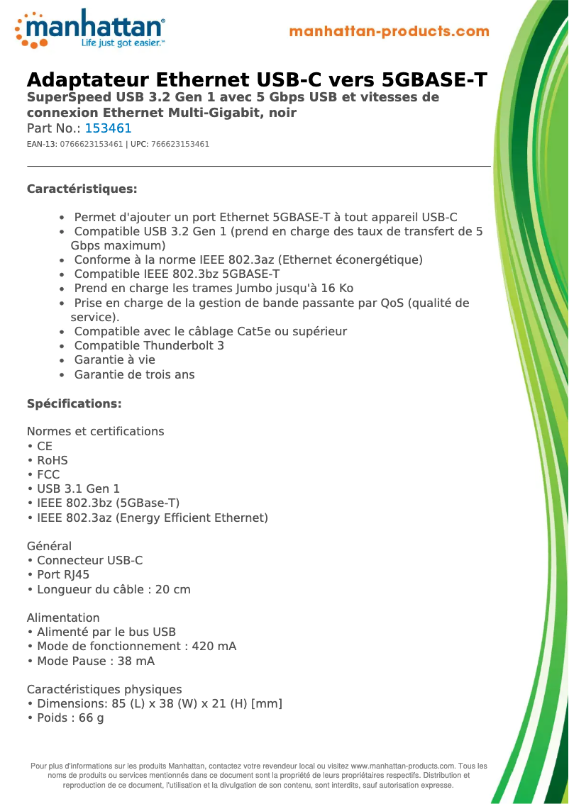 Image de la première page du manuel de l'appareil USB-C to 5GBASE-T Ethernet 153461