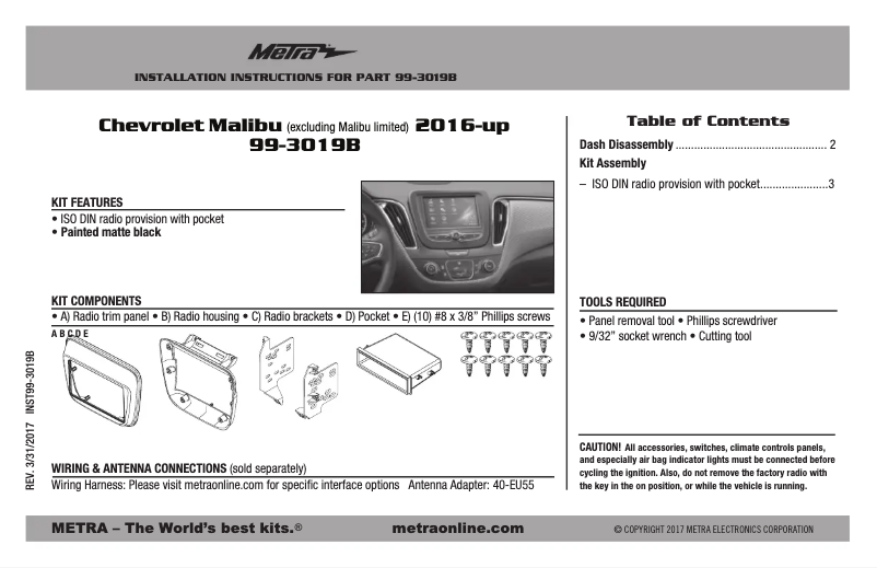 Page n°1 - Guide d'installation Metra 99-3019B