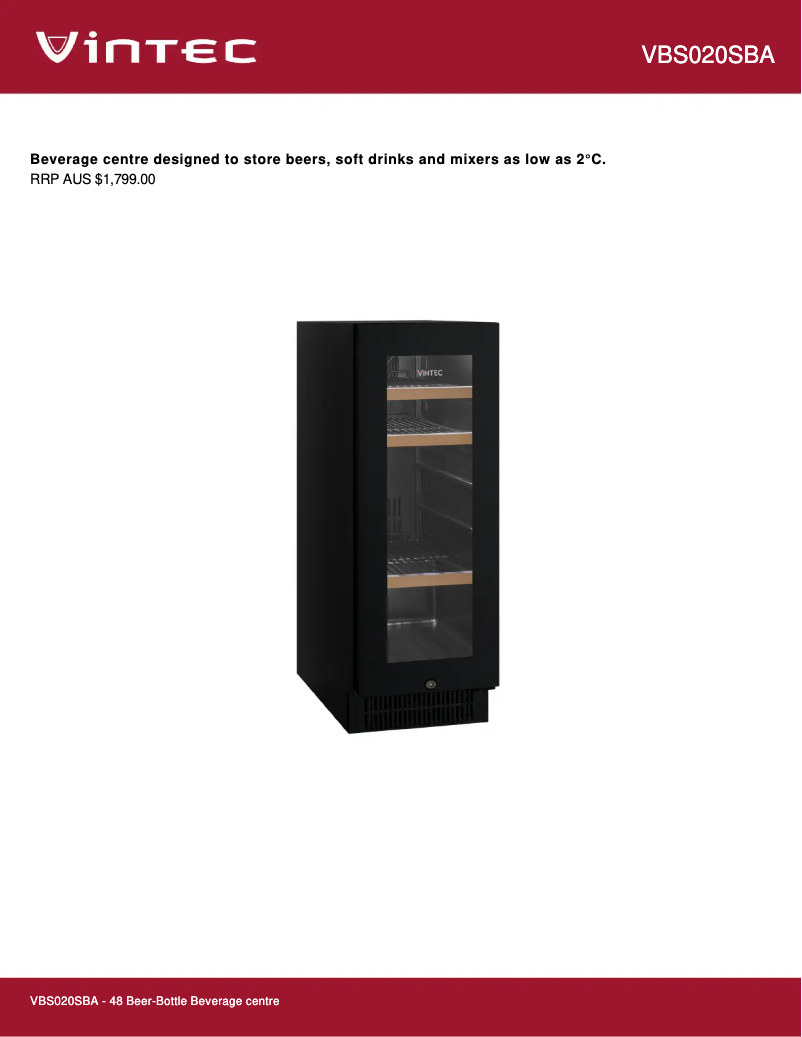 Page 1 de la notice Fiche technique Vintec VBS020SBA-X