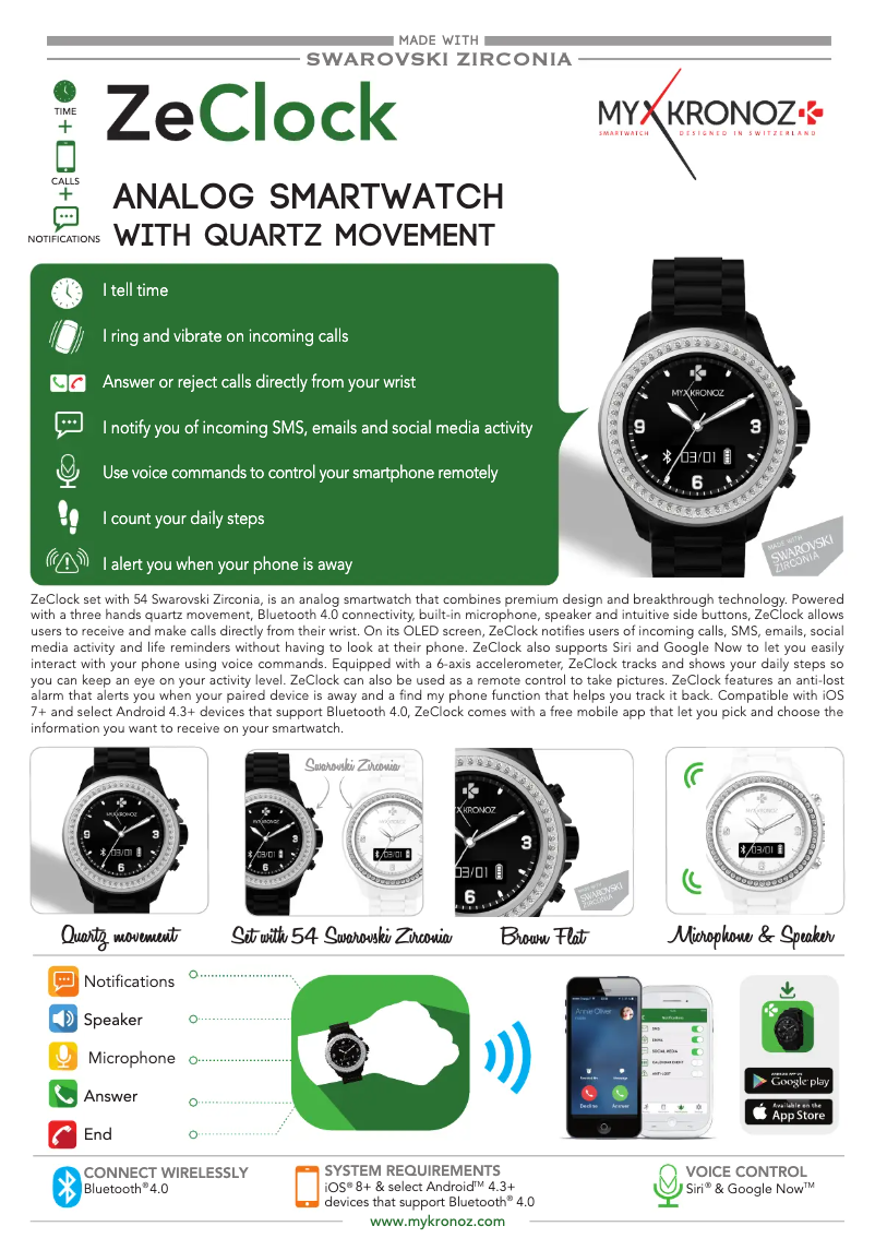 Page 1 de la notice Fiche technique MyKronoz ZeClock