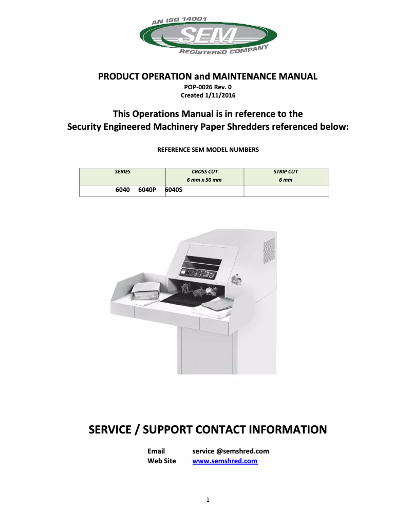 Page n°1 - Manuel utilisateur SEM 6040P