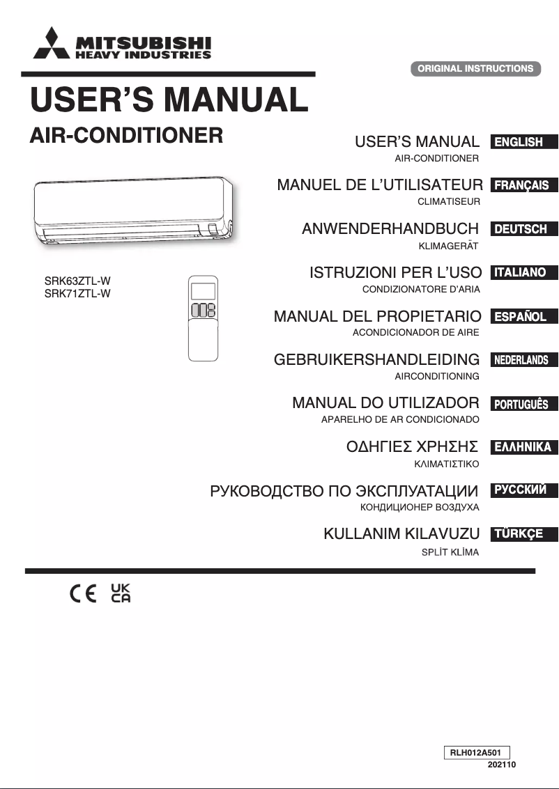 Page 1 de la notice Manuel utilisateur Mitsubishi SRK71ZTL-W