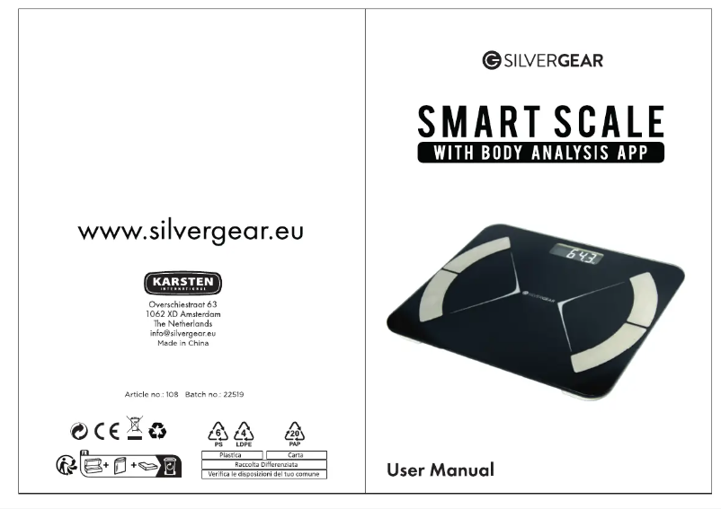 Page 1 de la notice Manuel utilisateur Silvergear Smart Scale