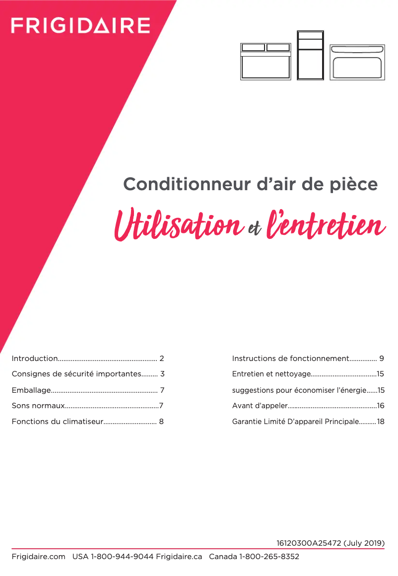 Page n°1 - Manuel utilisateur Frigidaire FHWC063TB1