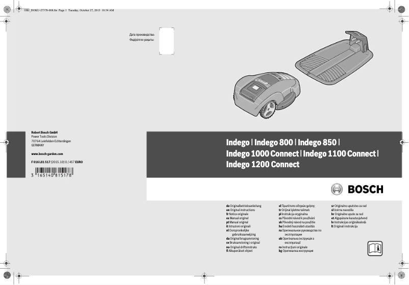Page 1 de la notice Manuel utilisateur Bosch Indego 850