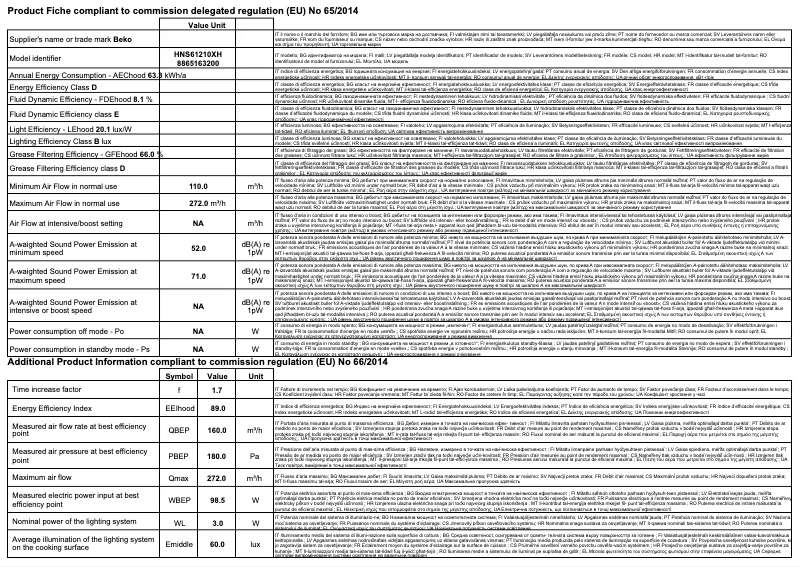 Page n°1 - Fiche technique Beko HNS61210XH