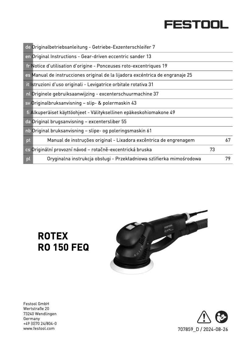 Página 1 del manual Manual de usuario Festool RO 150 FEQ