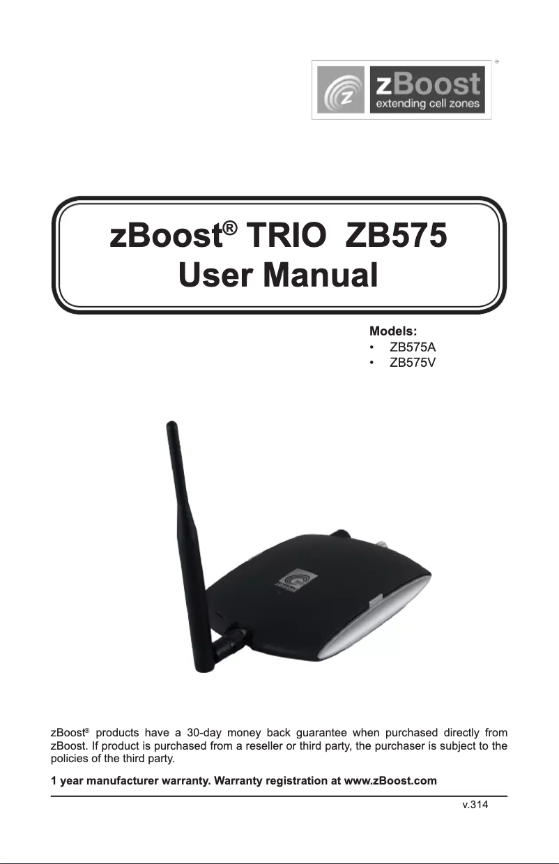 Page 1 de la notice Manuel utilisateur zBoost Trio Soho ZB575-A