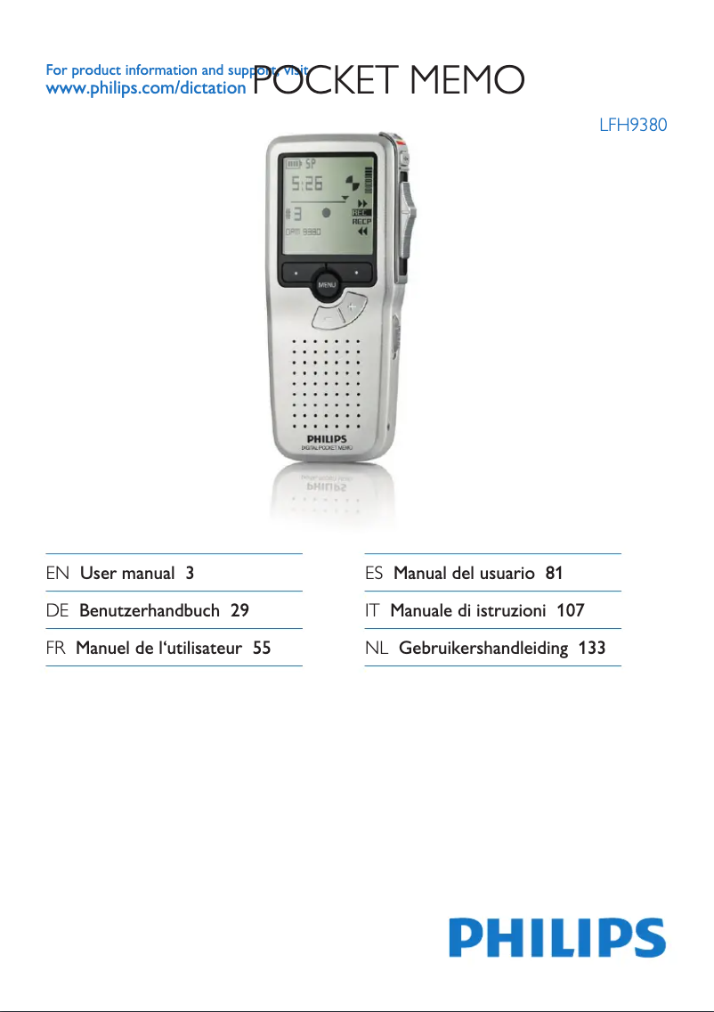 Page 1 of the manual User Manual Philips Pocket Memo LFH9398