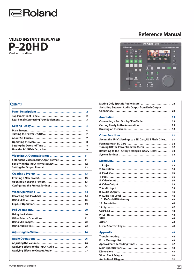 Page 1 de la notice Manuel utilisateur Roland P-20HD