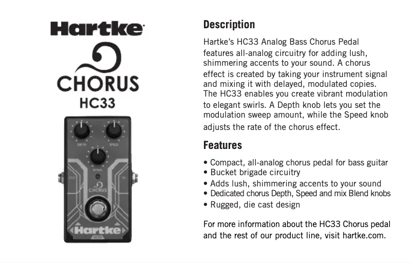 Page 1 de la notice Manuel utilisateur Hartke Chorus HC33