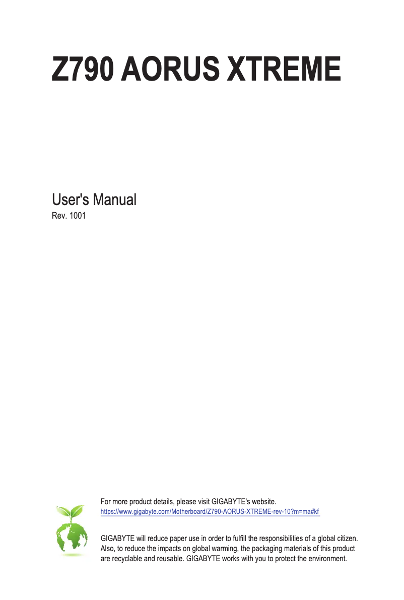 Page 1 de la notice Manuel utilisateur Gigabyte Z790 Aorus Xtreme