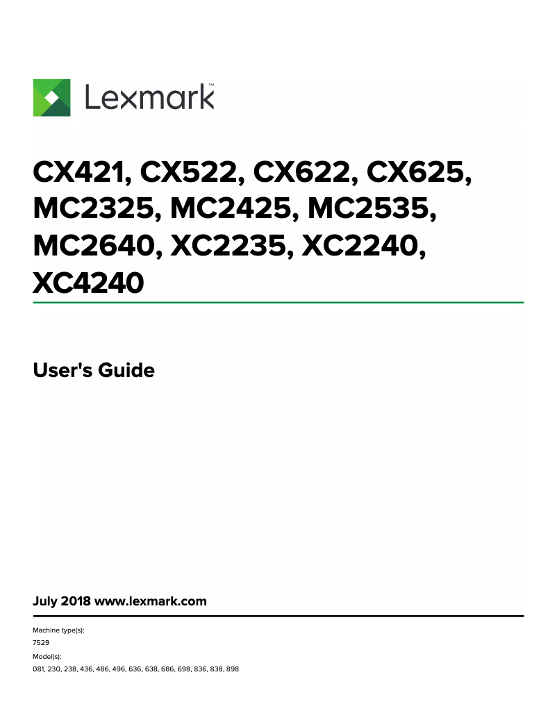 Page 1 de la notice Manuel utilisateur Lexmark MC2325adw