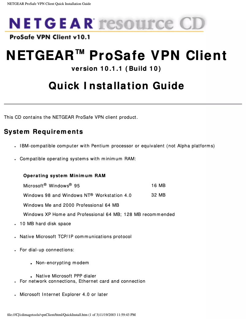 Page n°1 - Guide d'installation Netgear VPN01L