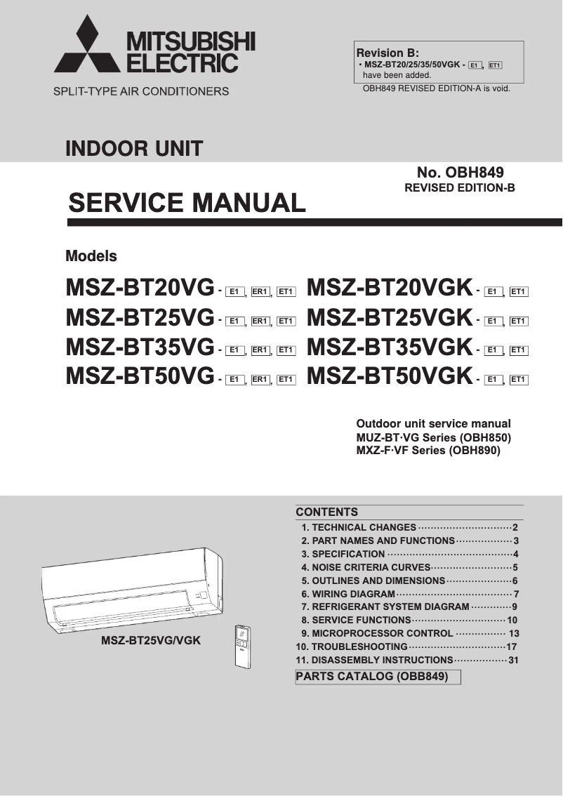 Page 1 de la notice Manuel utilisateur Mitsubishi MSZ-BT50VGK