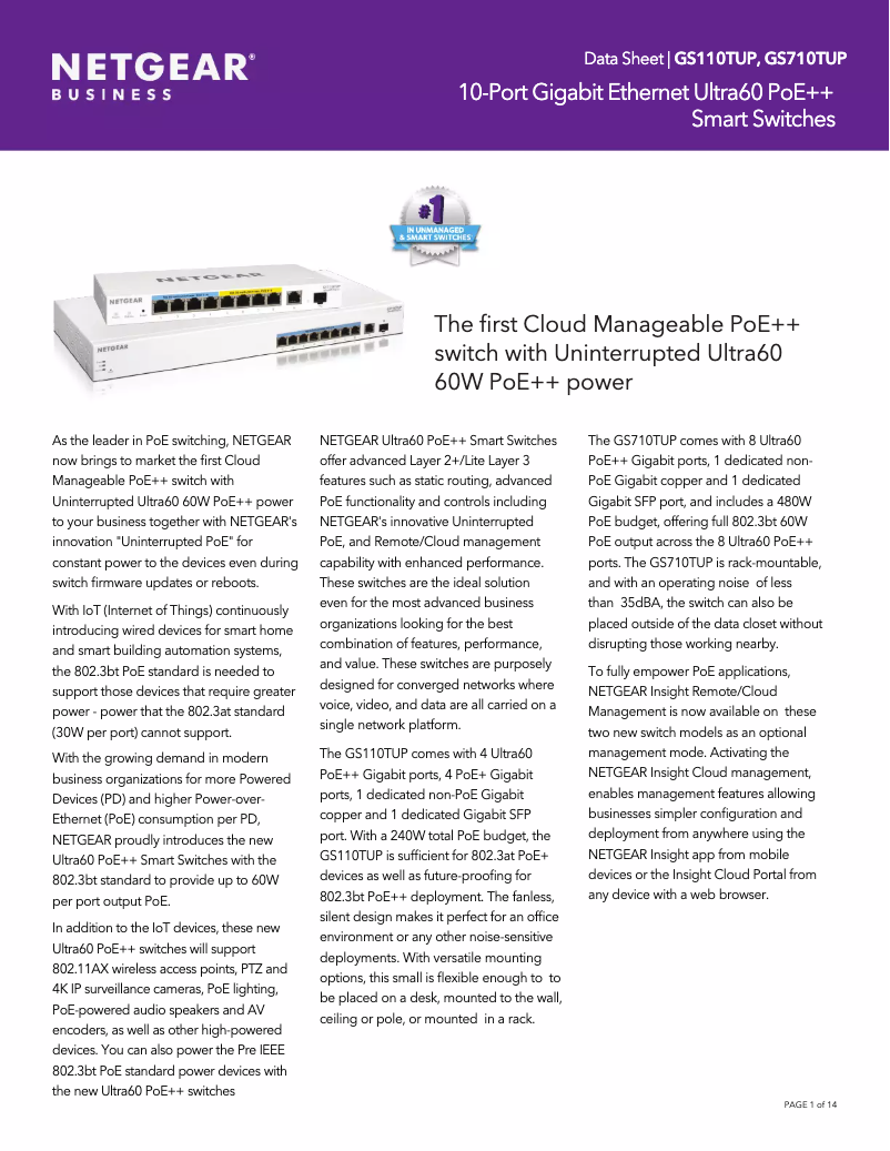 Image de la première page du manuel de l'appareil GS110TUP