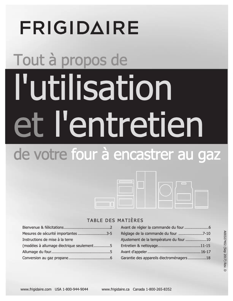 Page n°1 - Manuel utilisateur Frigidaire FFGW2425QS