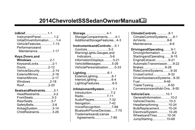 Page 1 de la notice Manuel utilisateur Chevrolet SS Performance Sedan (2014)