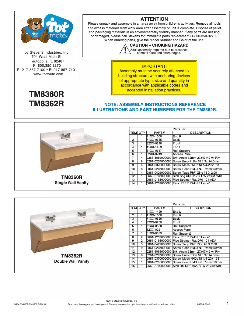 Page 1 de la notice Manuel utilisateur Tot Mate TM8360R
