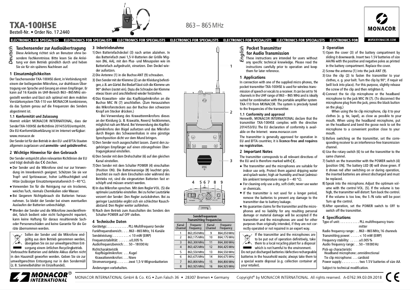Image de la première page du manuel de l'appareil TXA-100HSE