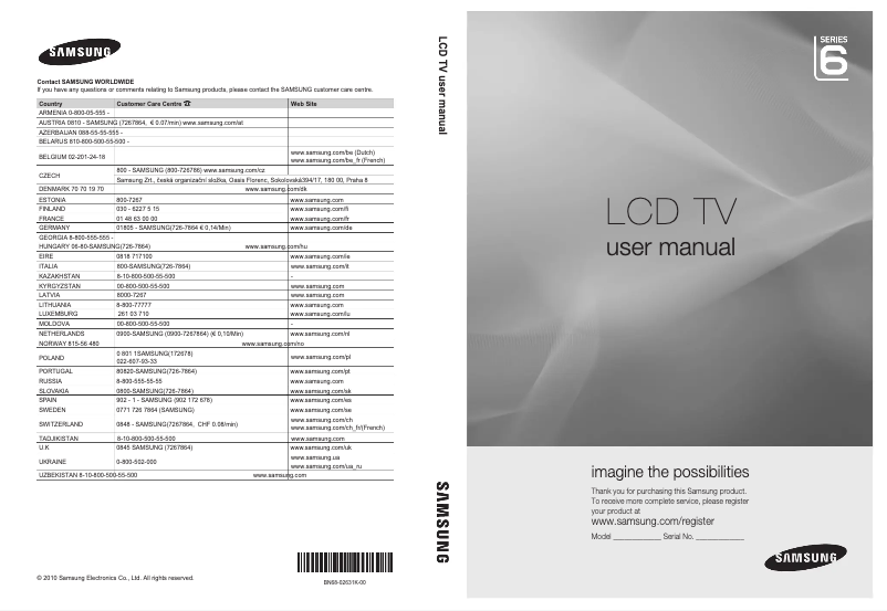 Page 1 de la notice Manuel utilisateur Samsung LE46C679M1S