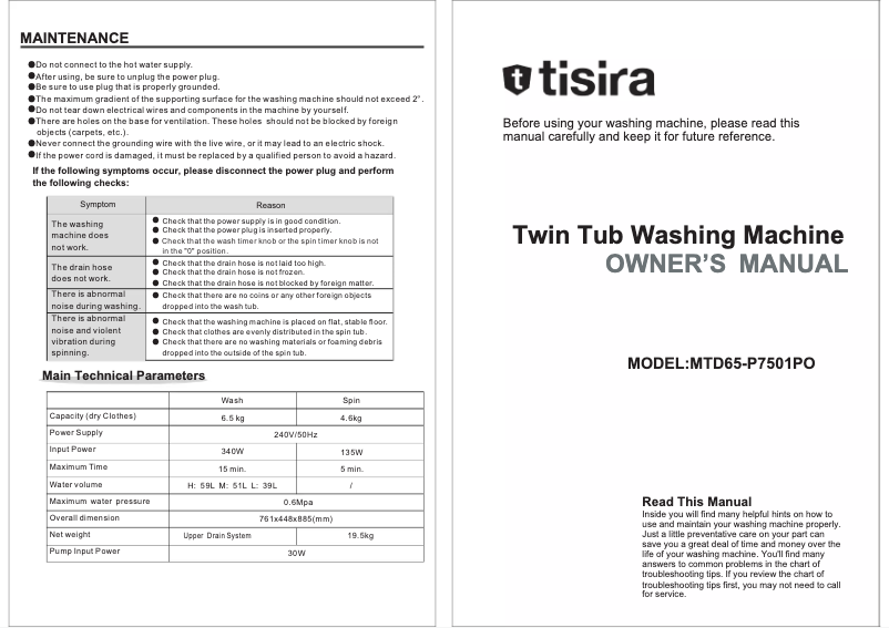 Page n°1 - Manuel utilisateur Tisira MTD65-P7501PO