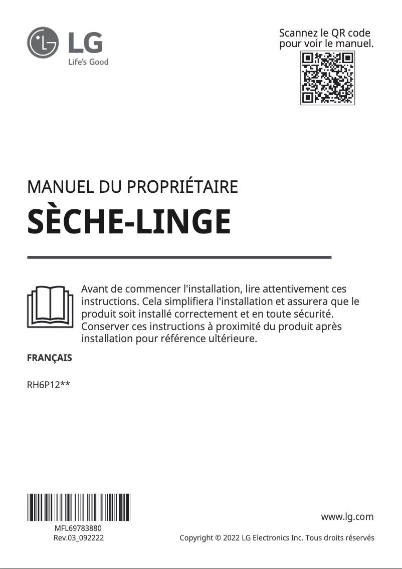 Page 1 de la notice Manuel utilisateur LG RH6P12BS