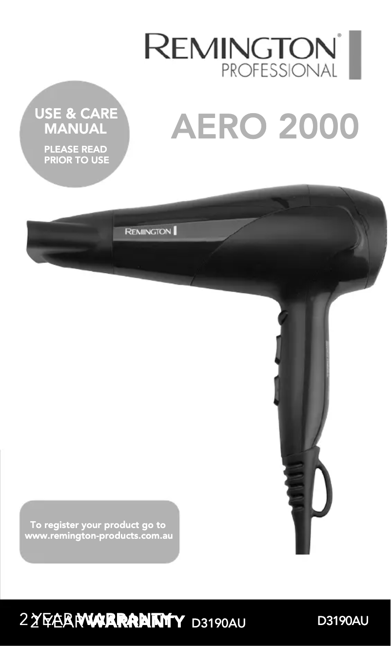 Page n°1 - Manuel utilisateur Remington Aero D2115AU