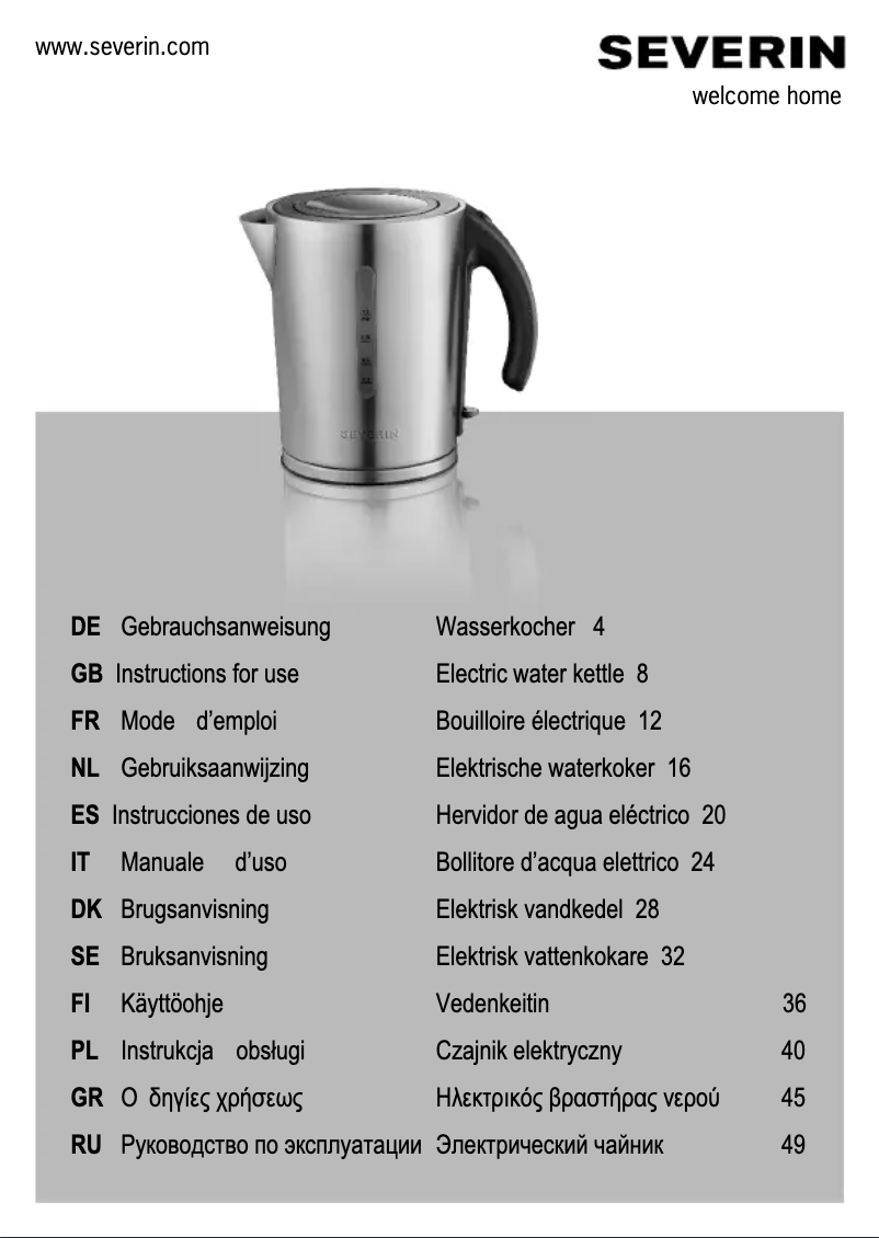 Page n°1 - Manuel utilisateur Severin WK 3345