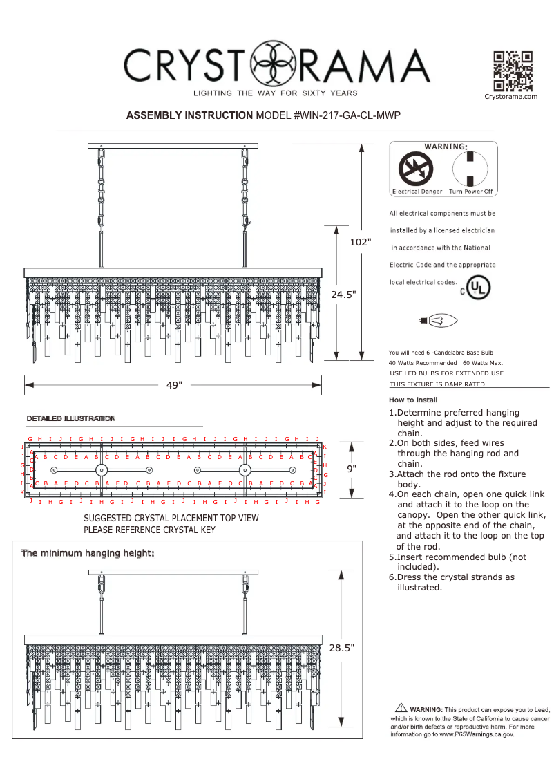 Página 1 del manual Manual de usuario Crystorama Winfield WIN-217-GA-CL-MWP